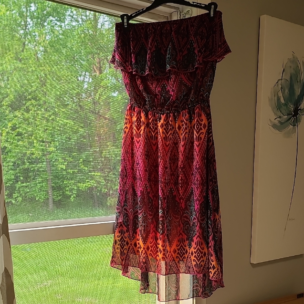 Maurices Red and Orange Ruffled Tiered Sundress